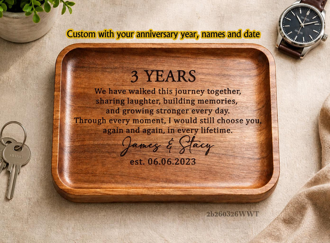 Personalized Wood Tray, 5th Anniversary Gift, Custom Engraved Names Date