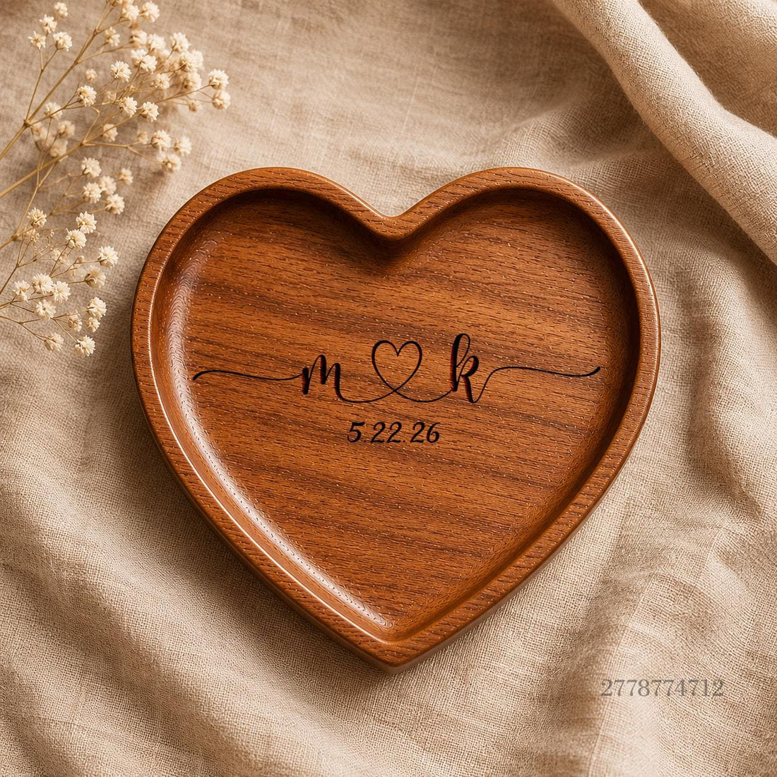 Personalized Wooden Ring Dish - Custom Names Date Wedding & Engagement Keepsake Trinket Tray