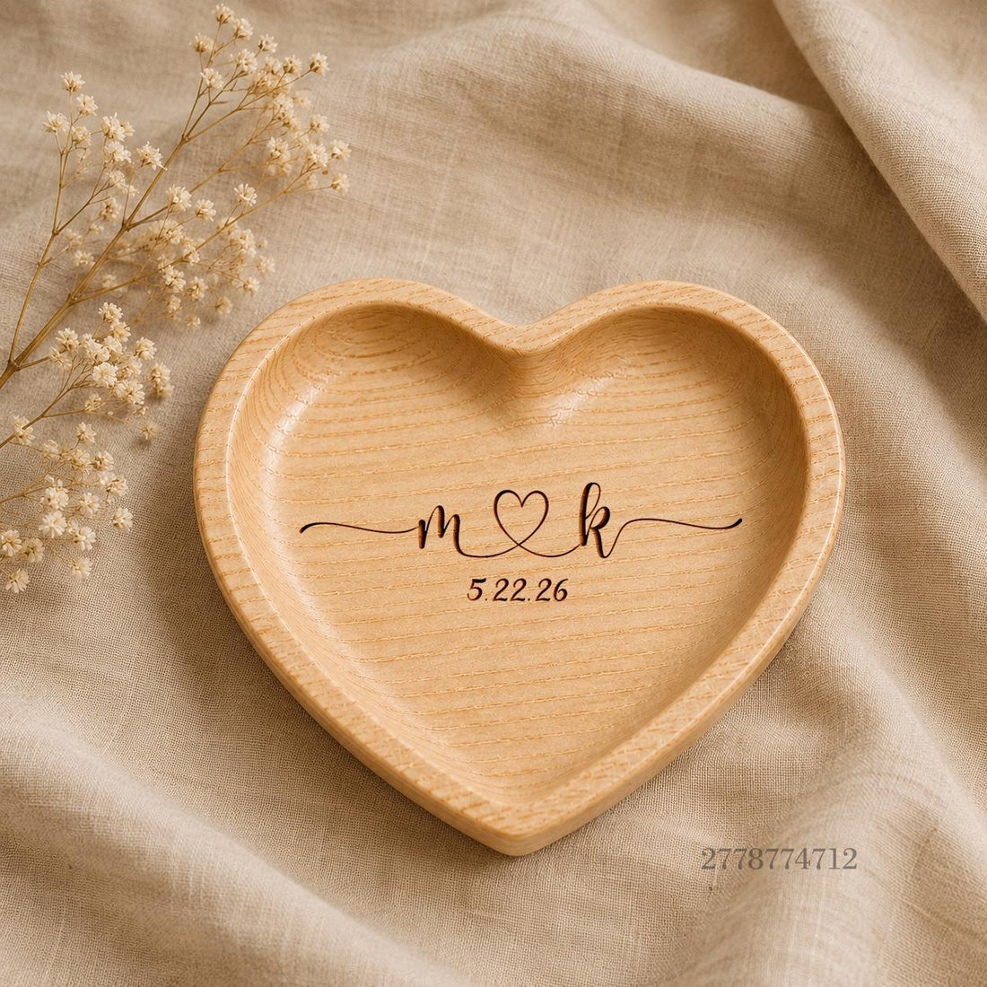 Personalized Wooden Ring Dish - Custom Names Date Wedding & Engagement Keepsake Trinket Tray