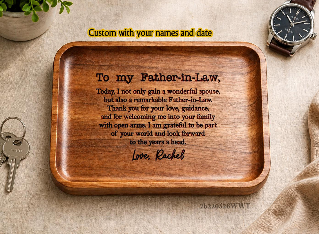 Personalized Wooden Valet Tray - Engraved Father-in-Law Wedding Keepsake