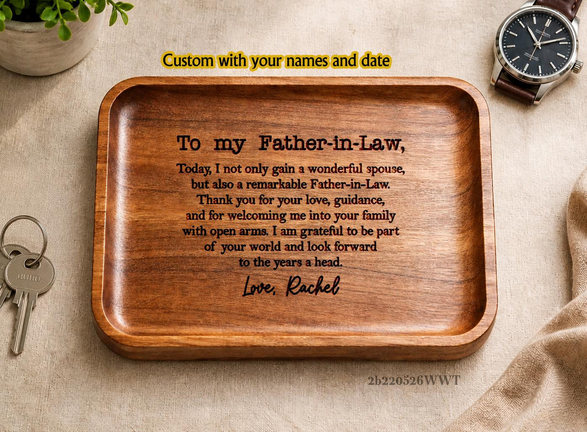 Personalized Wooden Valet Tray - Engraved Father-in-Law Wedding Keepsake