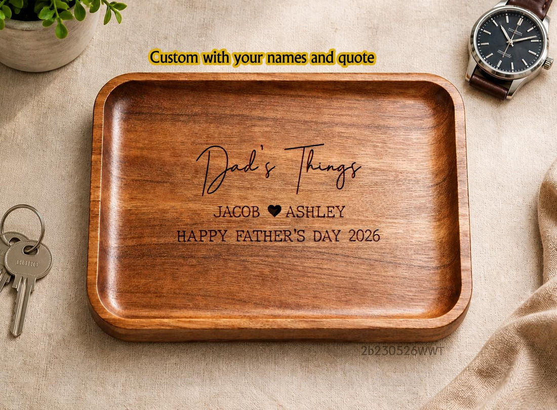 Personalized Dad's Things Wooden Valet Tray - Custom Engraved Dad Catchall Organizer