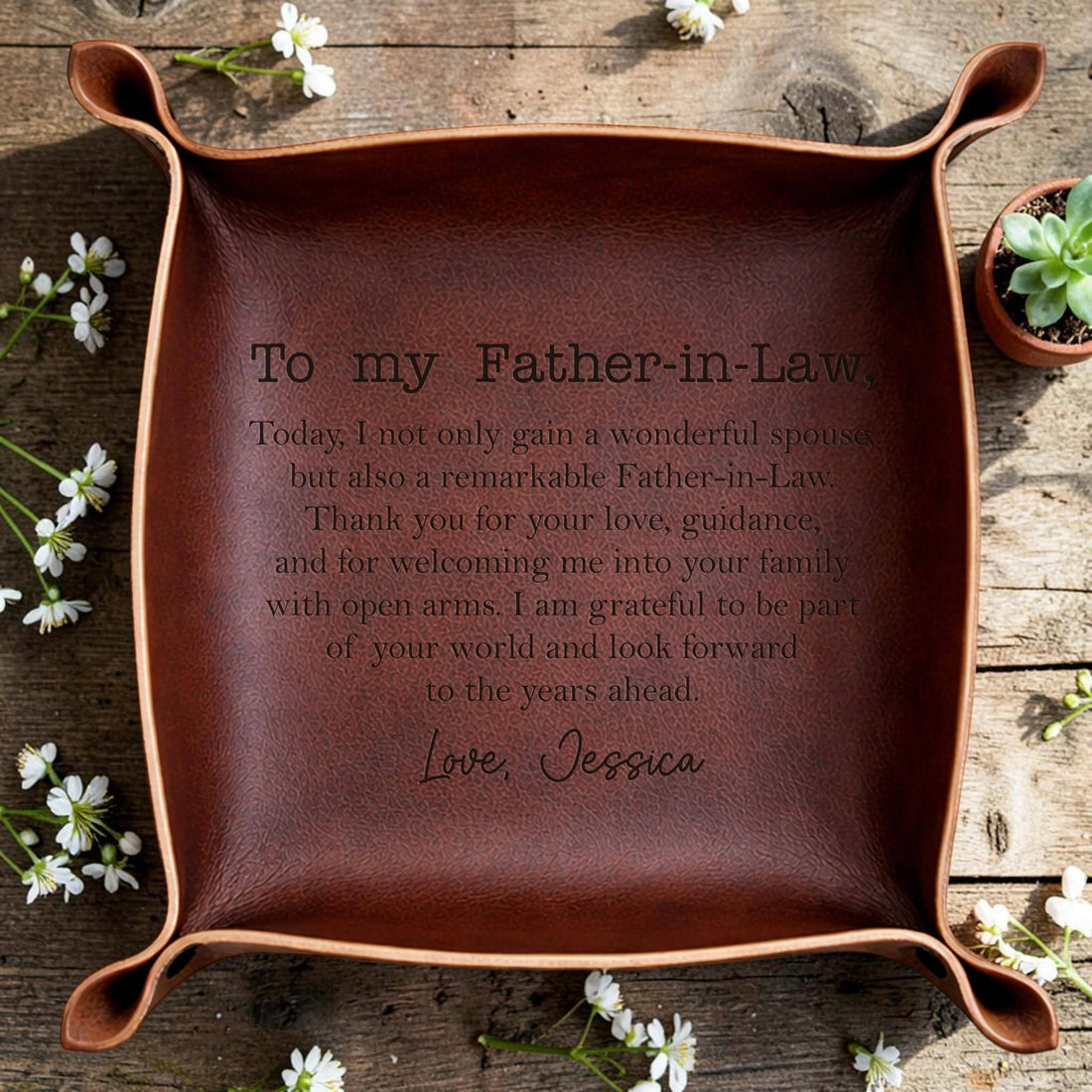 Personalized Leather Tray for Father-in-Law