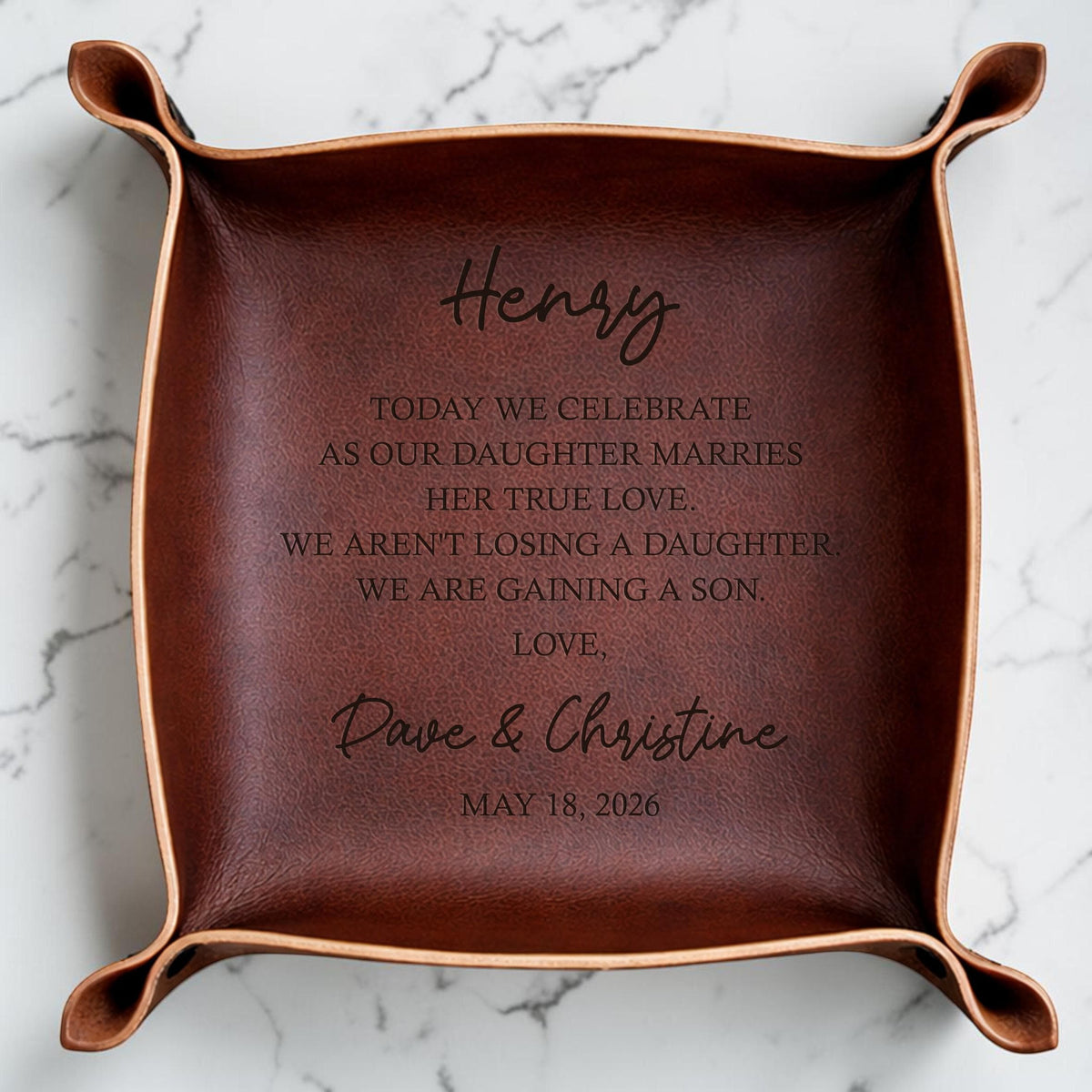 Personalized Leather Catchall Tray for Future Son-in-Law
