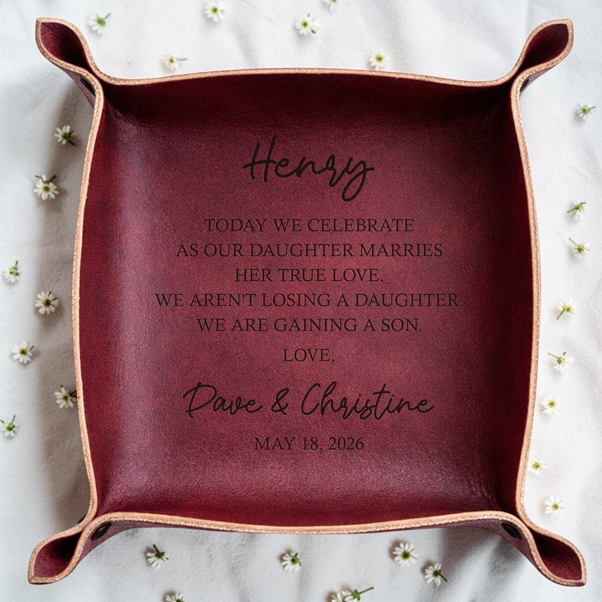 Personalized Leather Catchall Tray for Future Son-in-Law