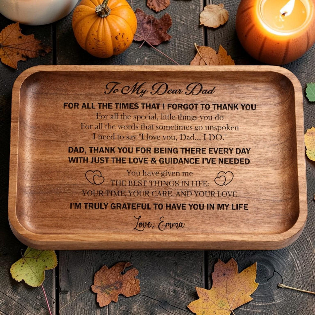 Personalized Engraved Wooden Valet Tray for Dad