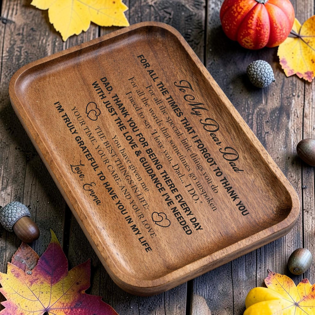 Personalized Engraved Wooden Valet Tray for Dad