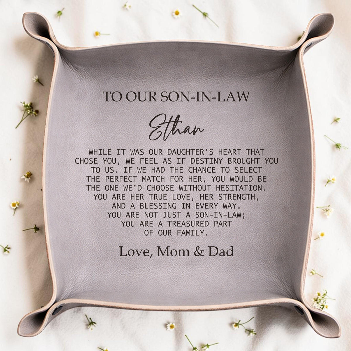 Personalized Leather Valet Tray for Son-in-Law