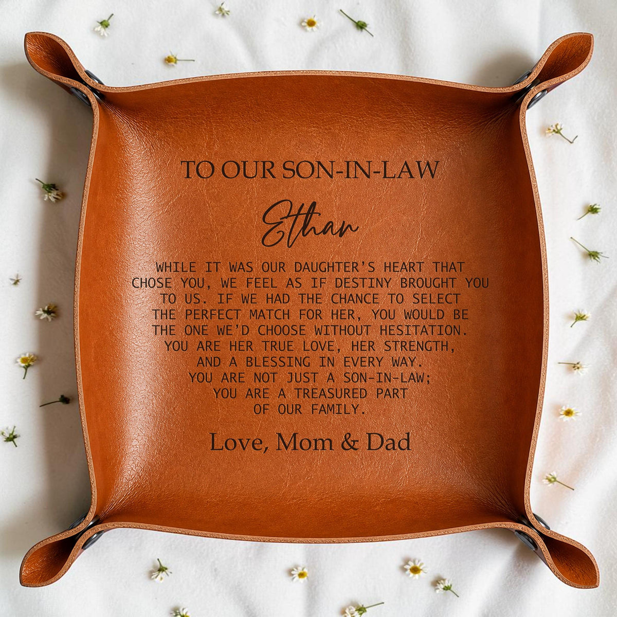 Personalized Leather Valet Tray for Son-in-Law
