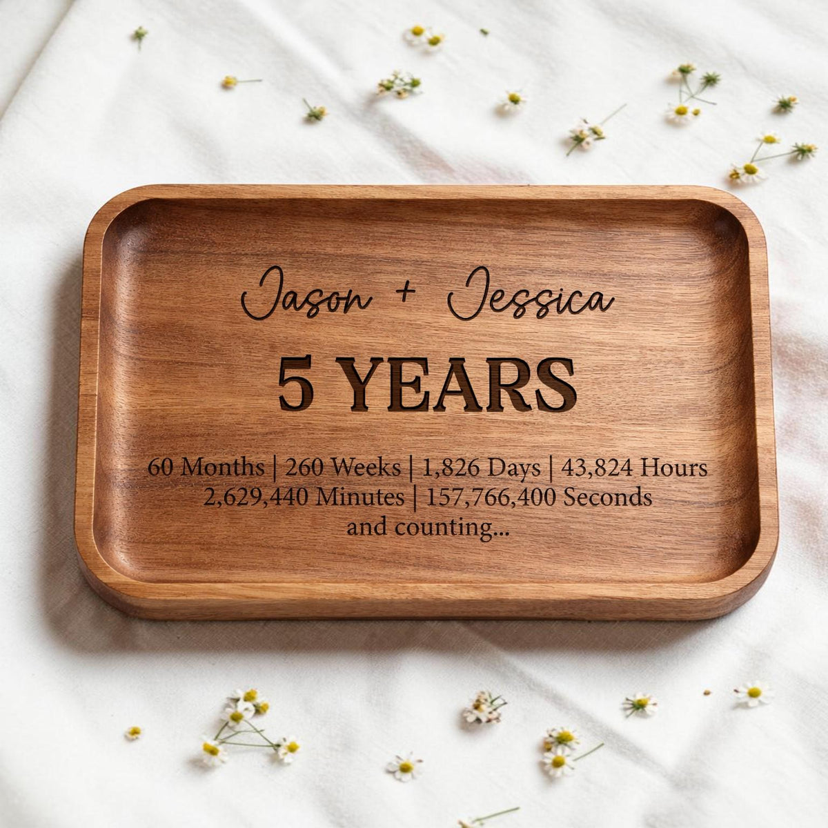 Personalized Engraved Wooden Tray, 5th Anniversary Gift