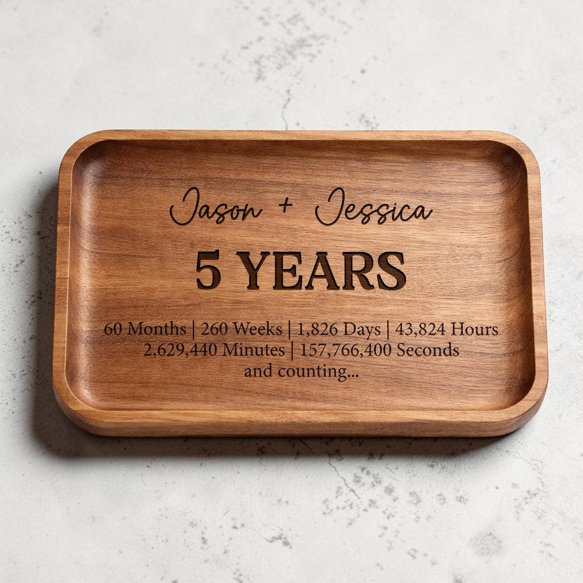 Personalized Engraved Wooden Tray, 5th Anniversary Gift