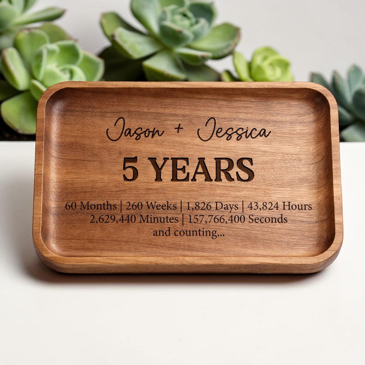 Personalized Engraved Wooden Tray, 5th Anniversary Gift