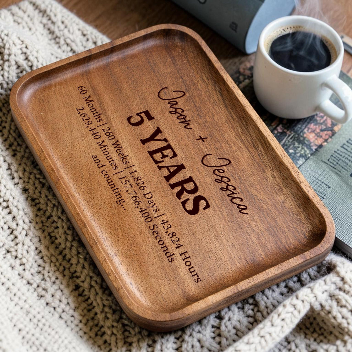 Personalized Engraved Wooden Tray, 5th Anniversary Gift