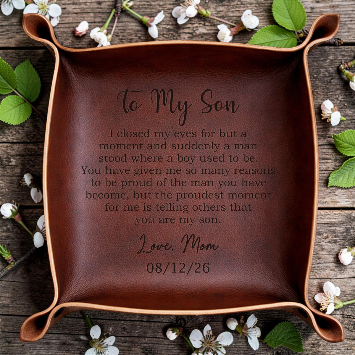 To My Son Personalized Leather Catchall Tray
