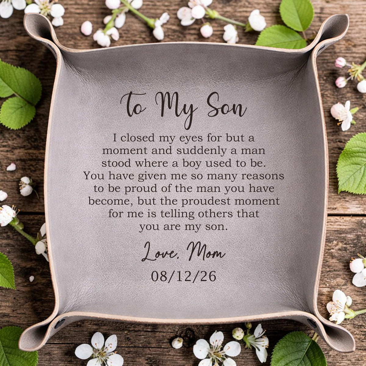 To My Son Personalized Leather Catchall Tray