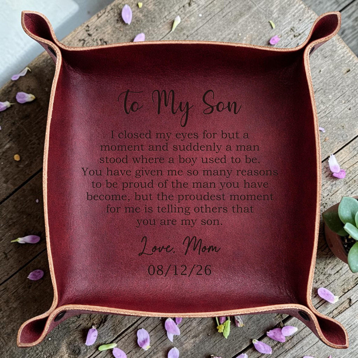 To My Son Personalized Leather Catchall Tray