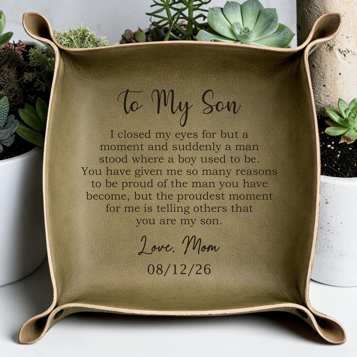 To My Son Personalized Leather Catchall Tray