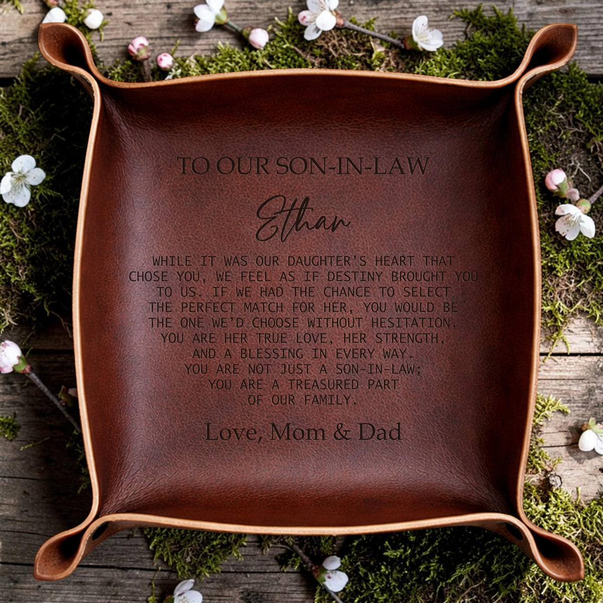 Personalized Leather Valet Tray for Son-in-Law