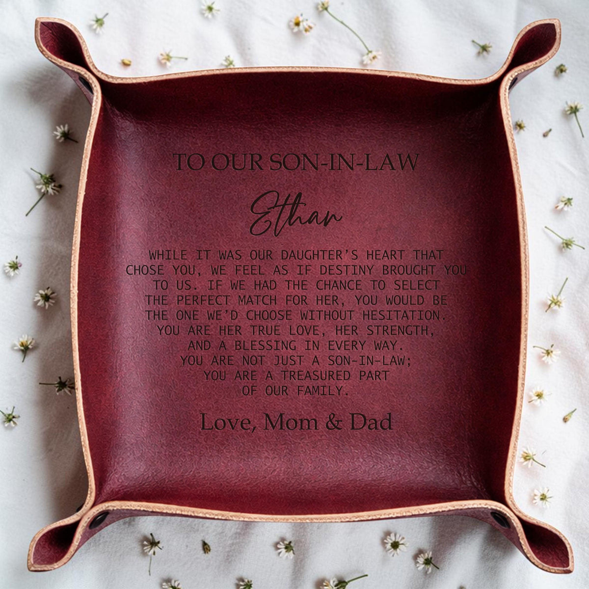Personalized Leather Valet Tray for Son-in-Law