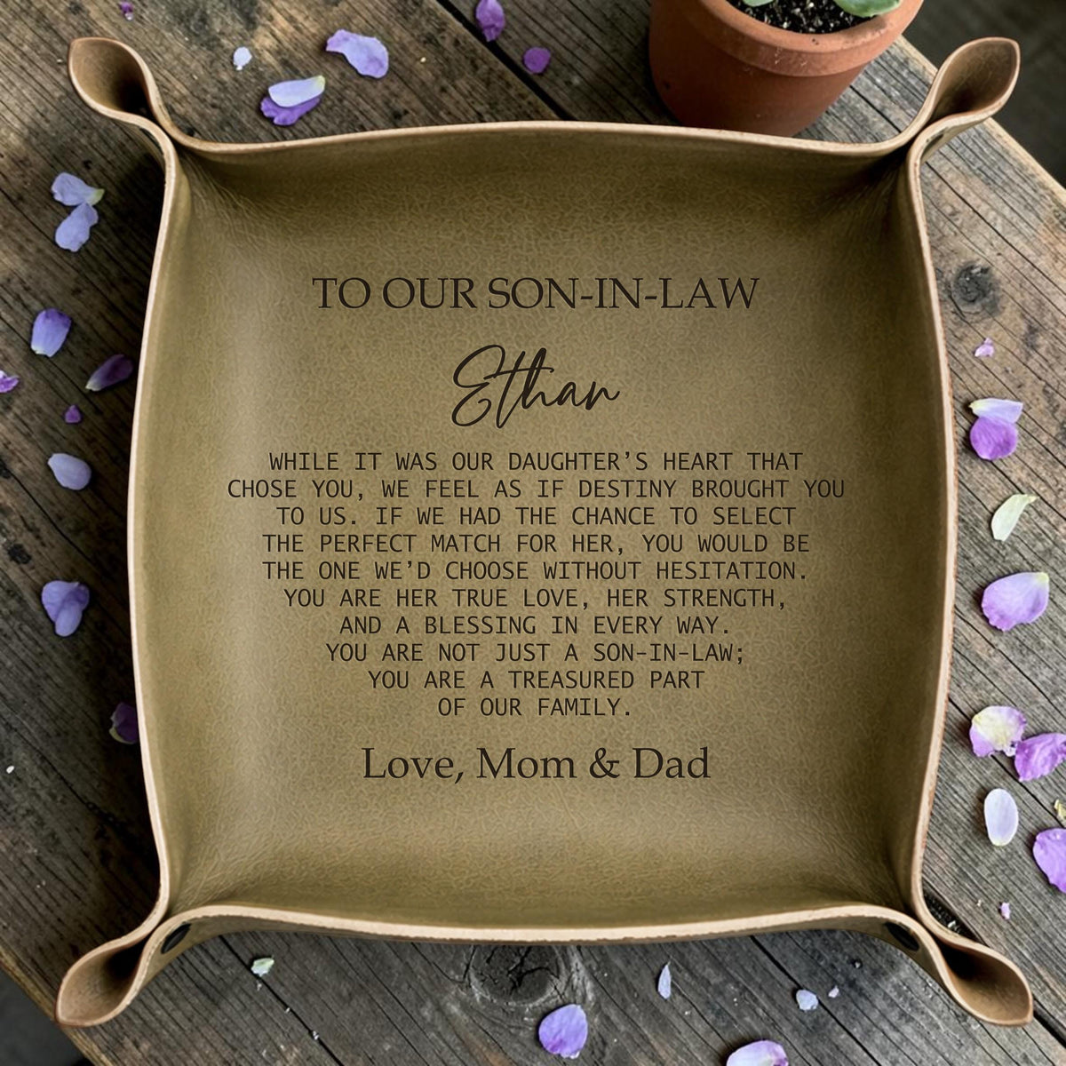 Personalized Leather Valet Tray for Son-in-Law