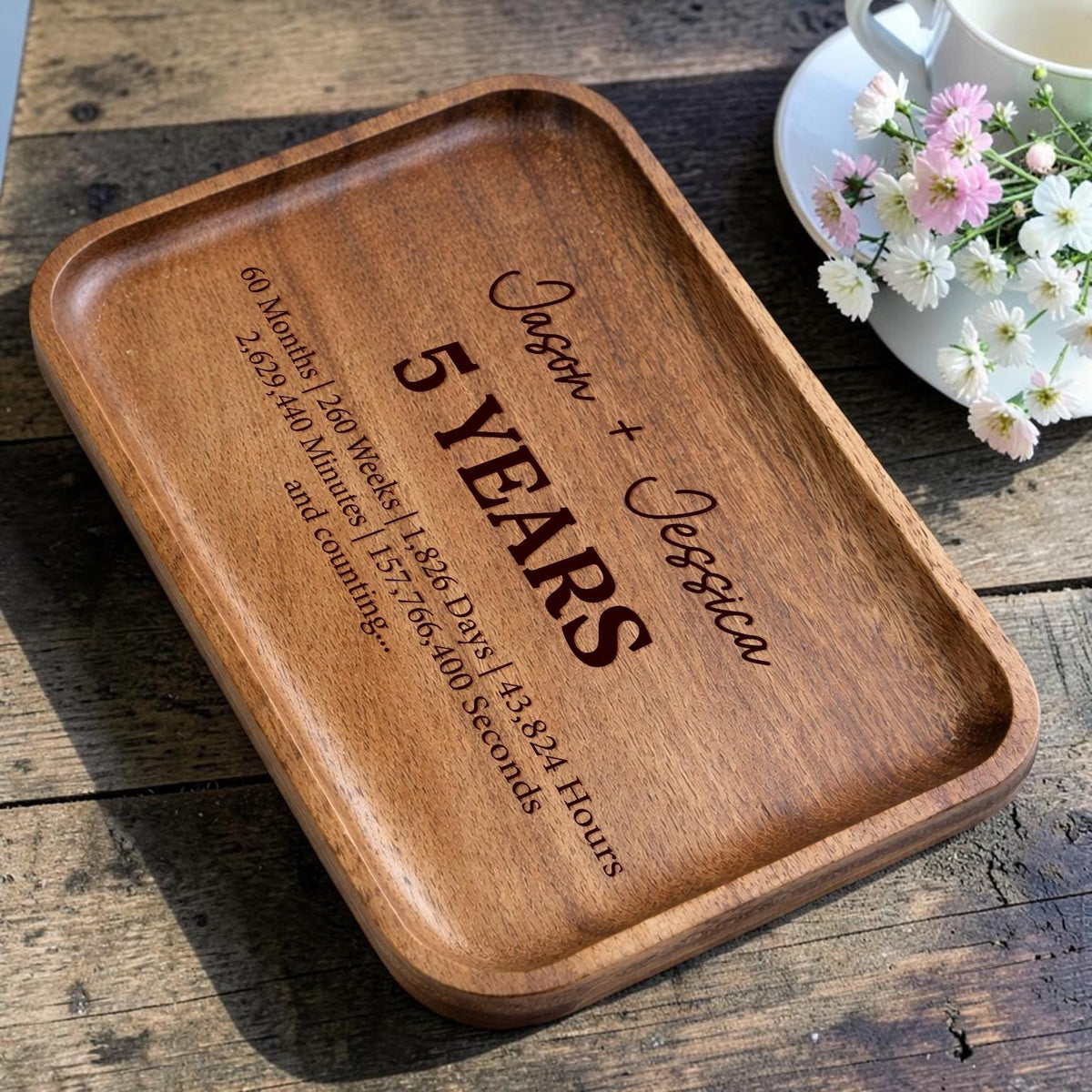 Personalized Engraved Wooden Tray, 5th Anniversary Gift