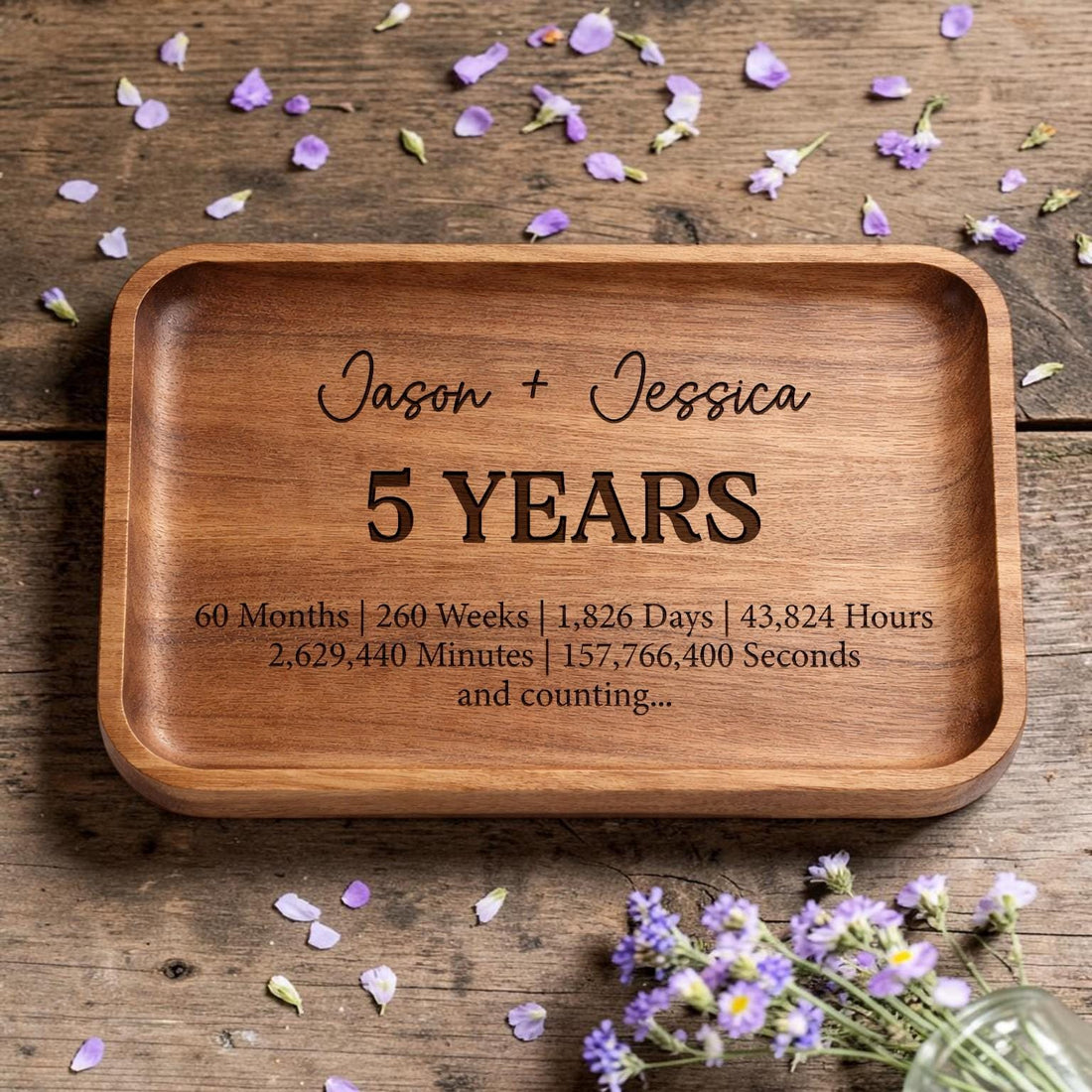 Personalized Engraved Wooden Tray, 5th Anniversary Gift