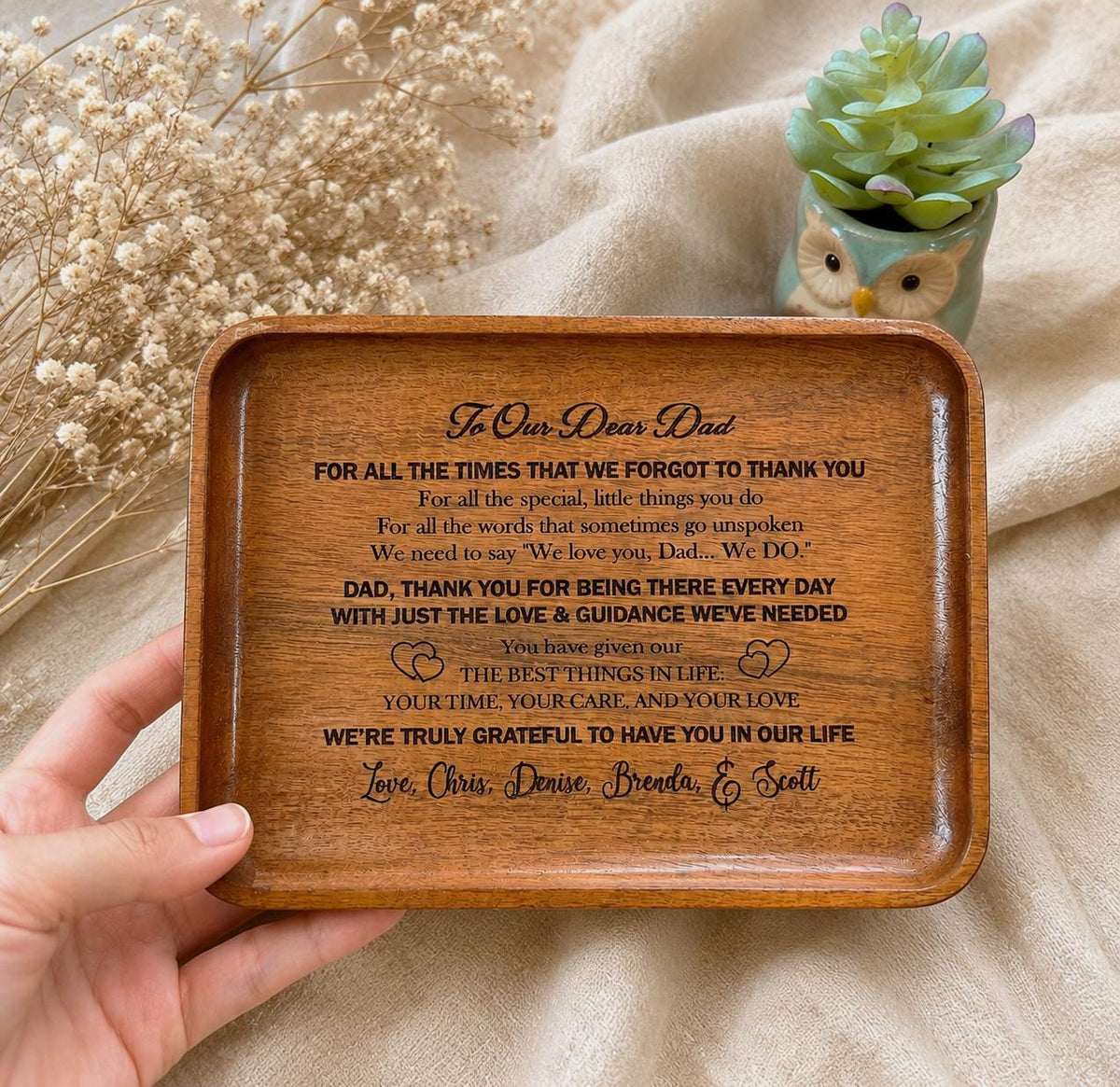 Personalized Engraved Wooden Valet Tray for Dad