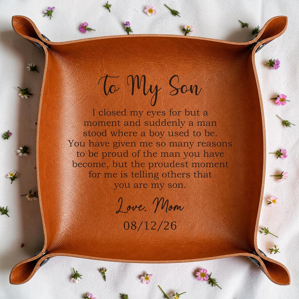 To My Son Personalized Leather Catchall Tray