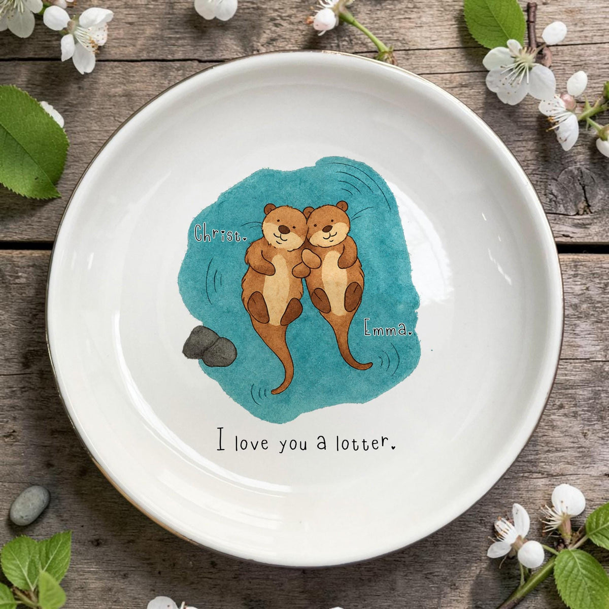 Personalized Otter Ceramic Ring Dish for Couples