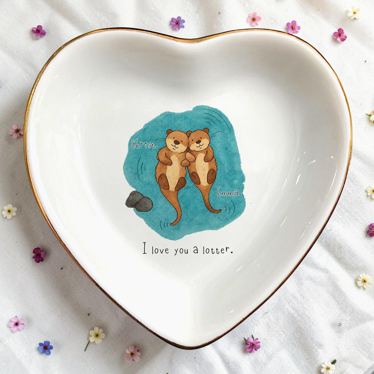 Personalized Otter Ceramic Ring Dish for Couples