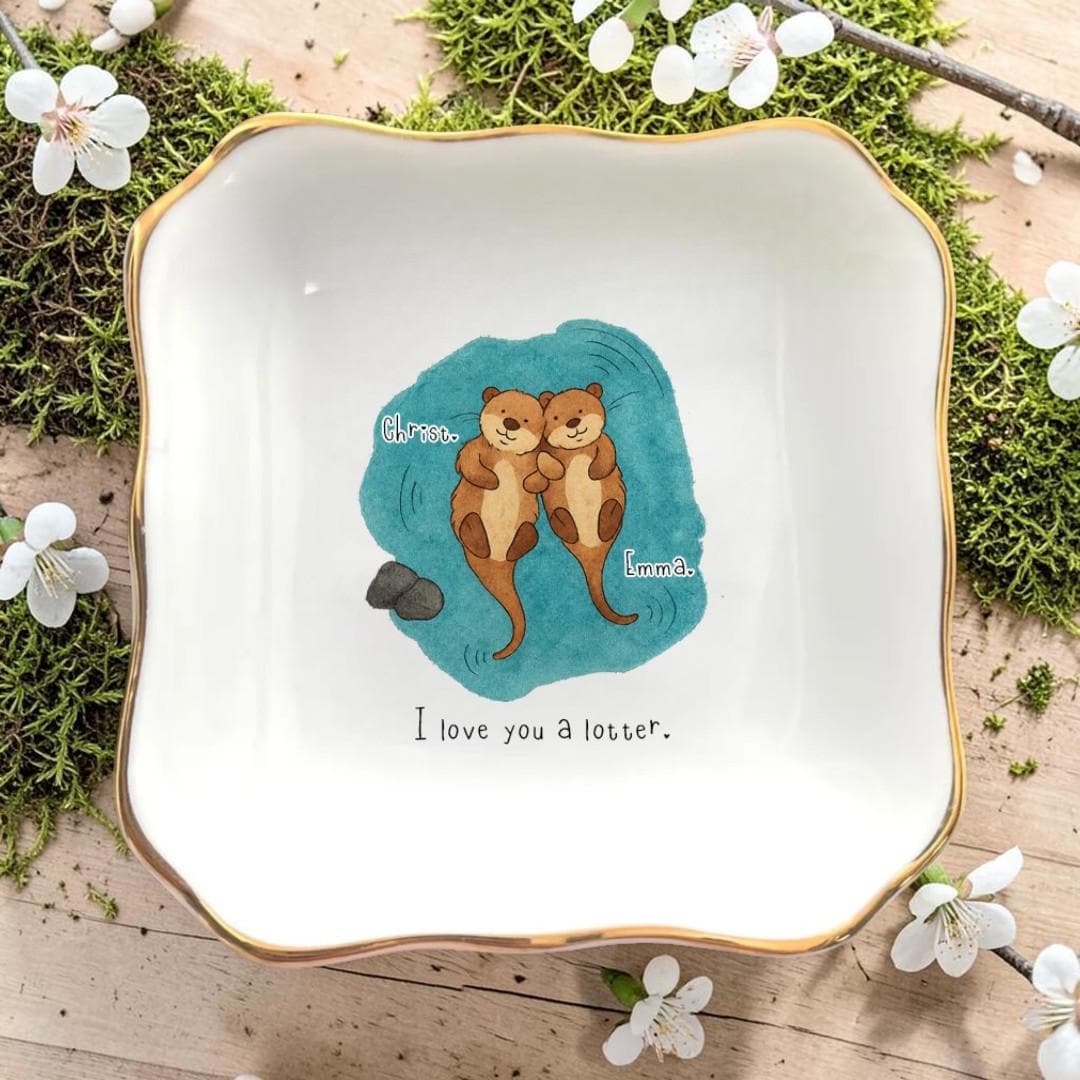 Personalized Otter Ceramic Ring Dish for Couples