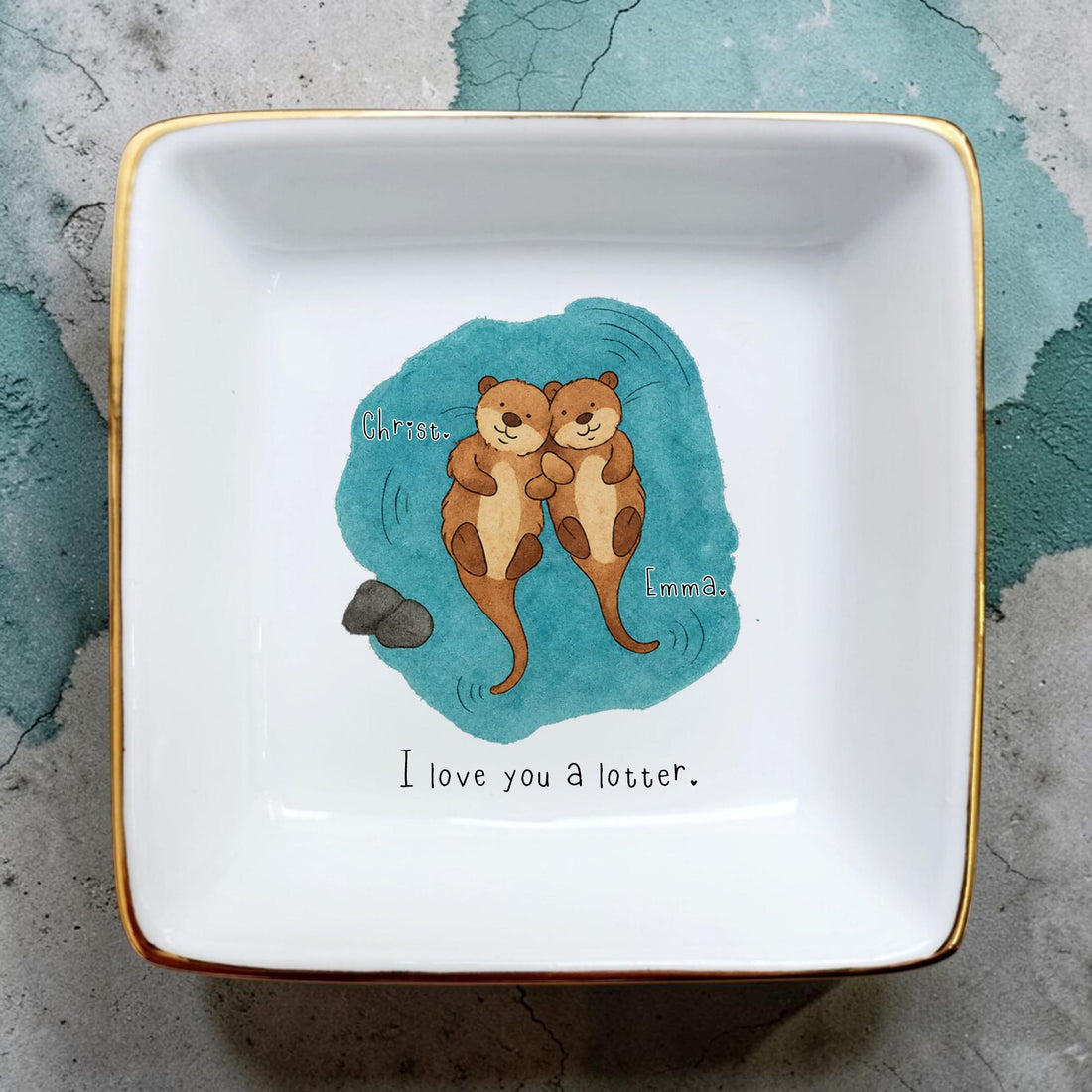 Personalized Otter Ceramic Ring Dish for Couples