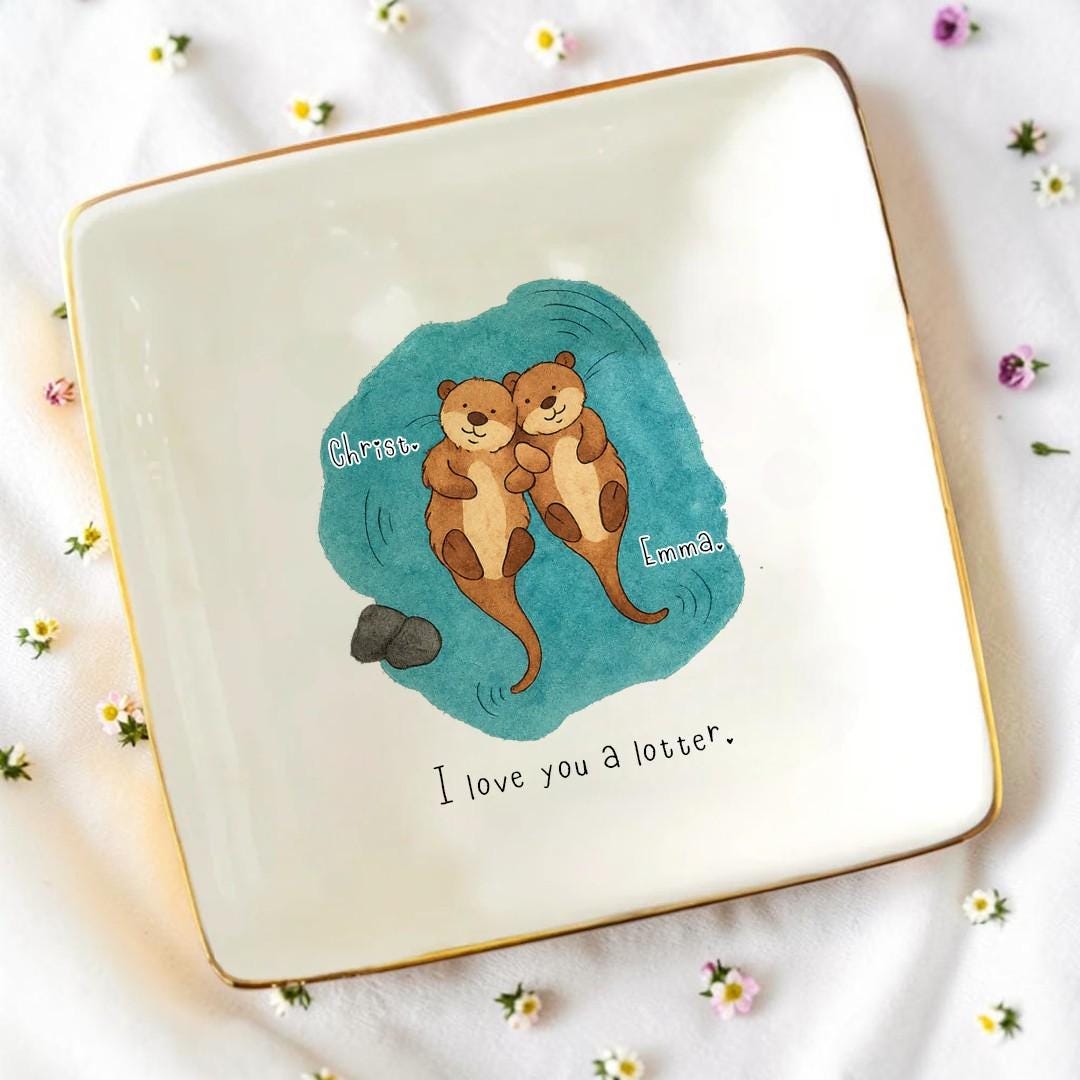 Personalized Otter Ceramic Ring Dish for Couples