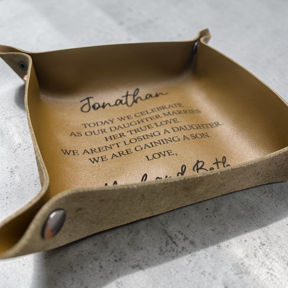 Personalized Leather Catchall Tray for Future Son-in-Law