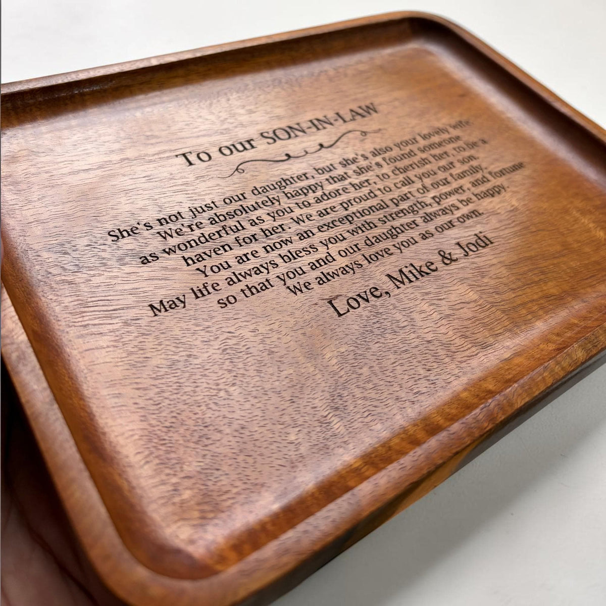 Personalized Son-in-Law Wooden Valet Tray from Bride's Parents