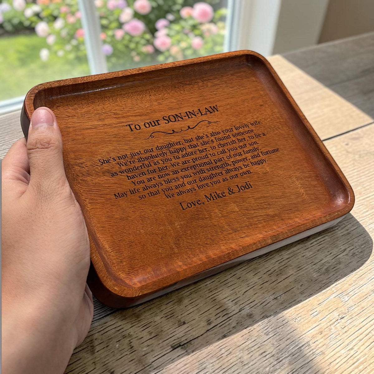 Personalized Son-in-Law Wooden Valet Tray from Bride's Parents