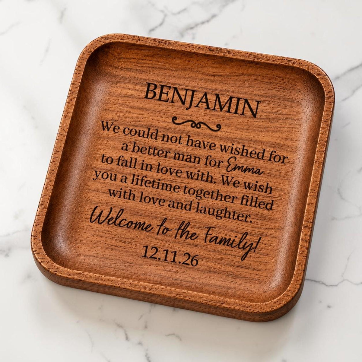 Personalized Wooden Ring Dish for Son-in-Law