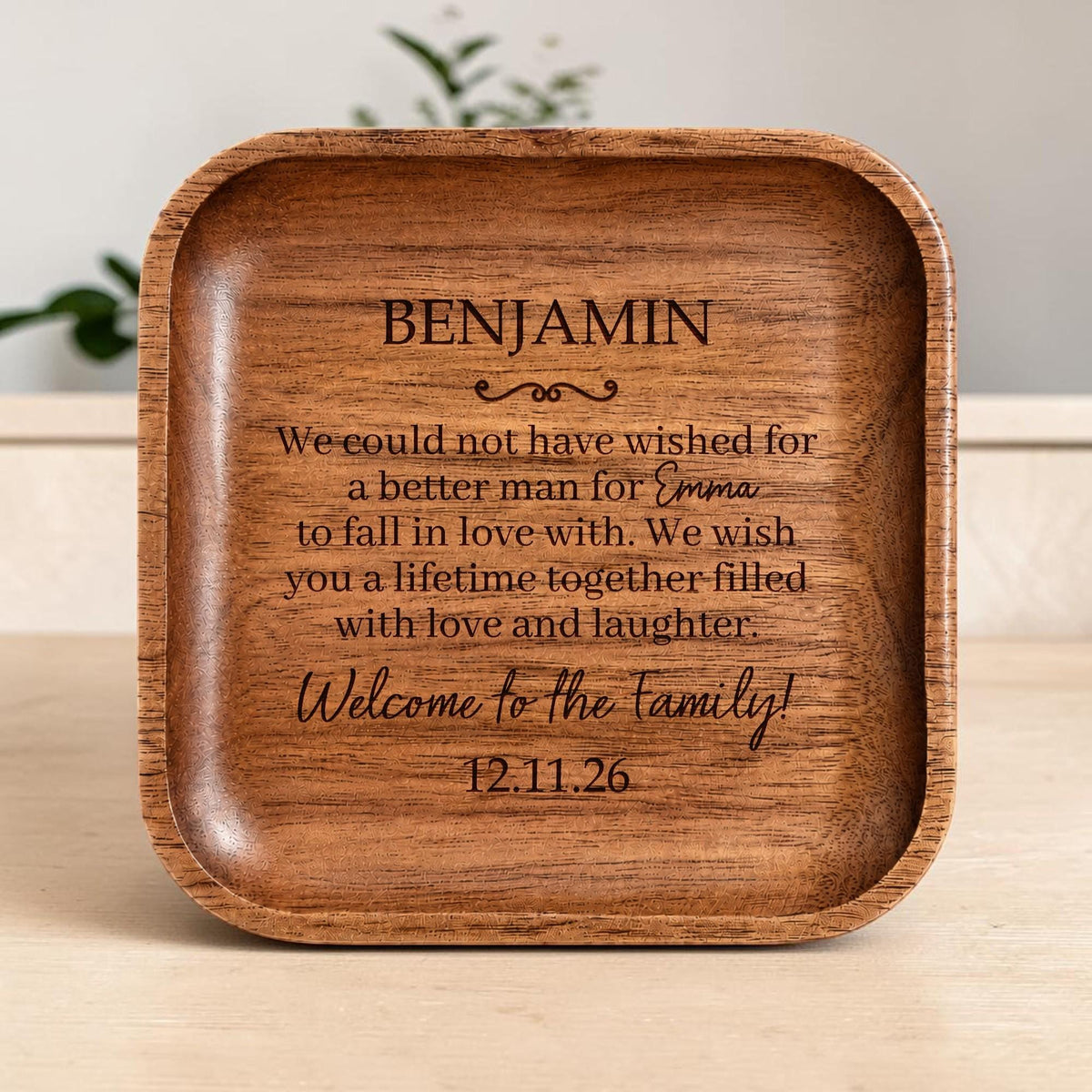 Personalized Wooden Ring Dish for Son-in-Law