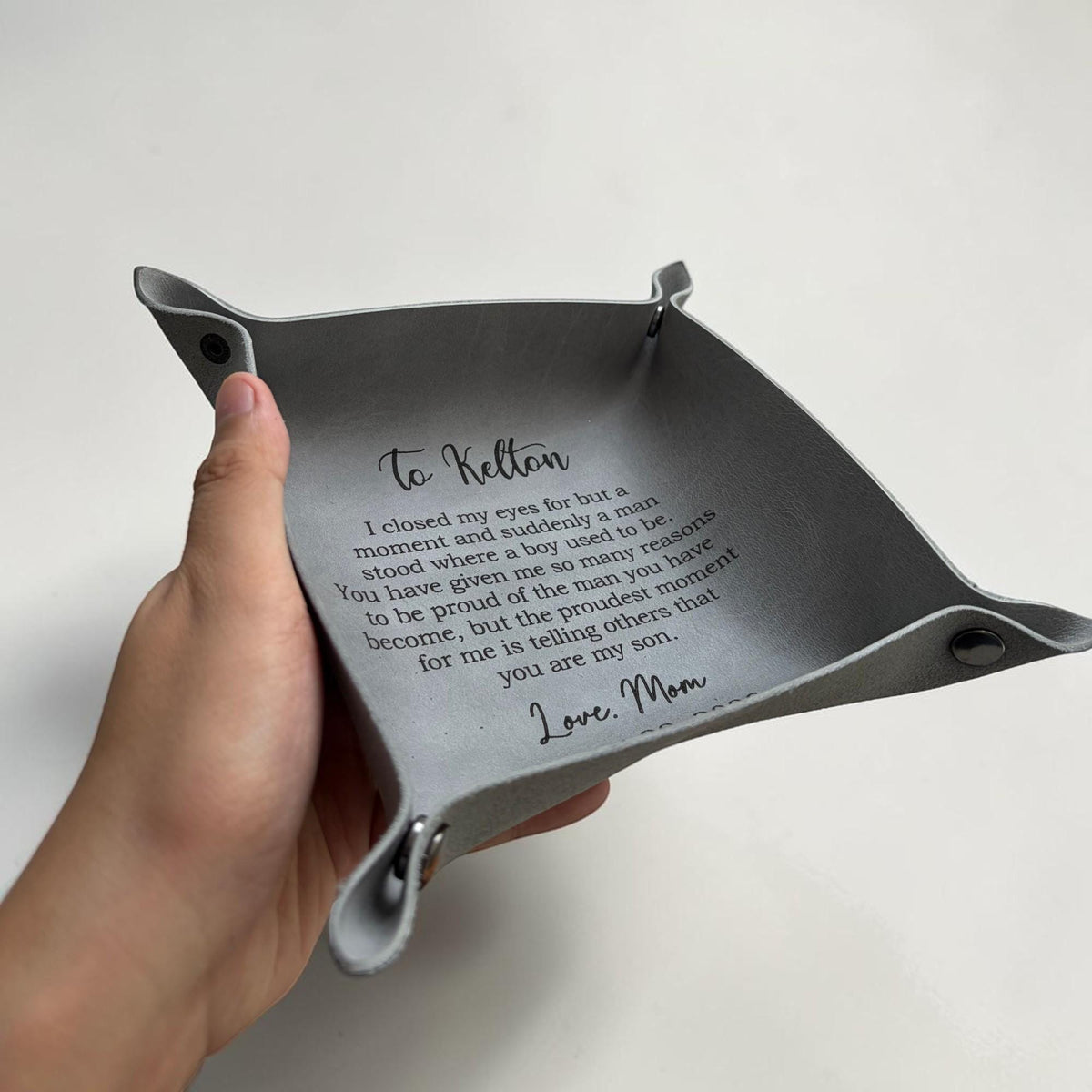 To My Son Personalized Leather Catchall Tray