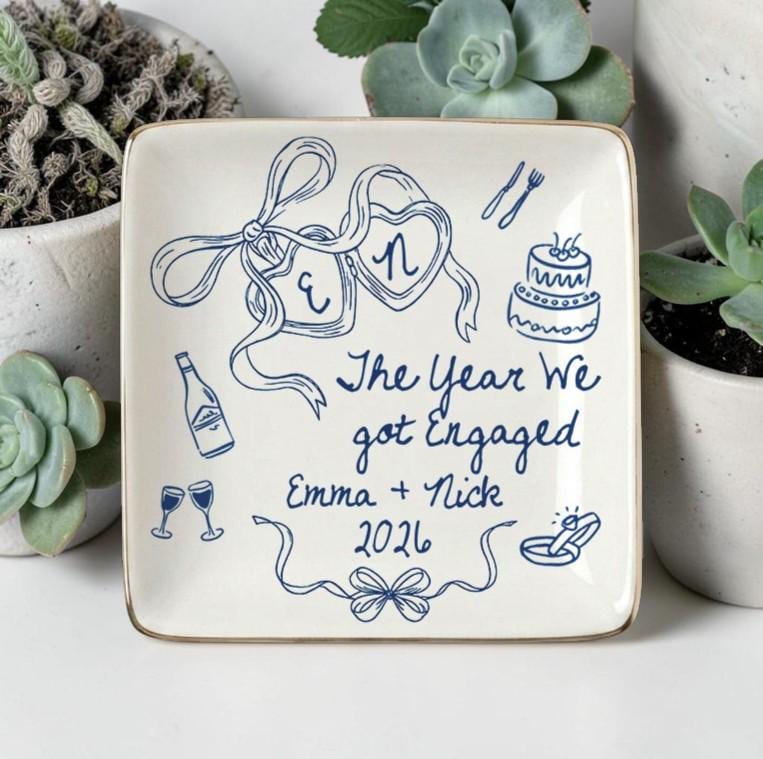 The Year We Got Engaged Personalized Ceramic Ring Dish
