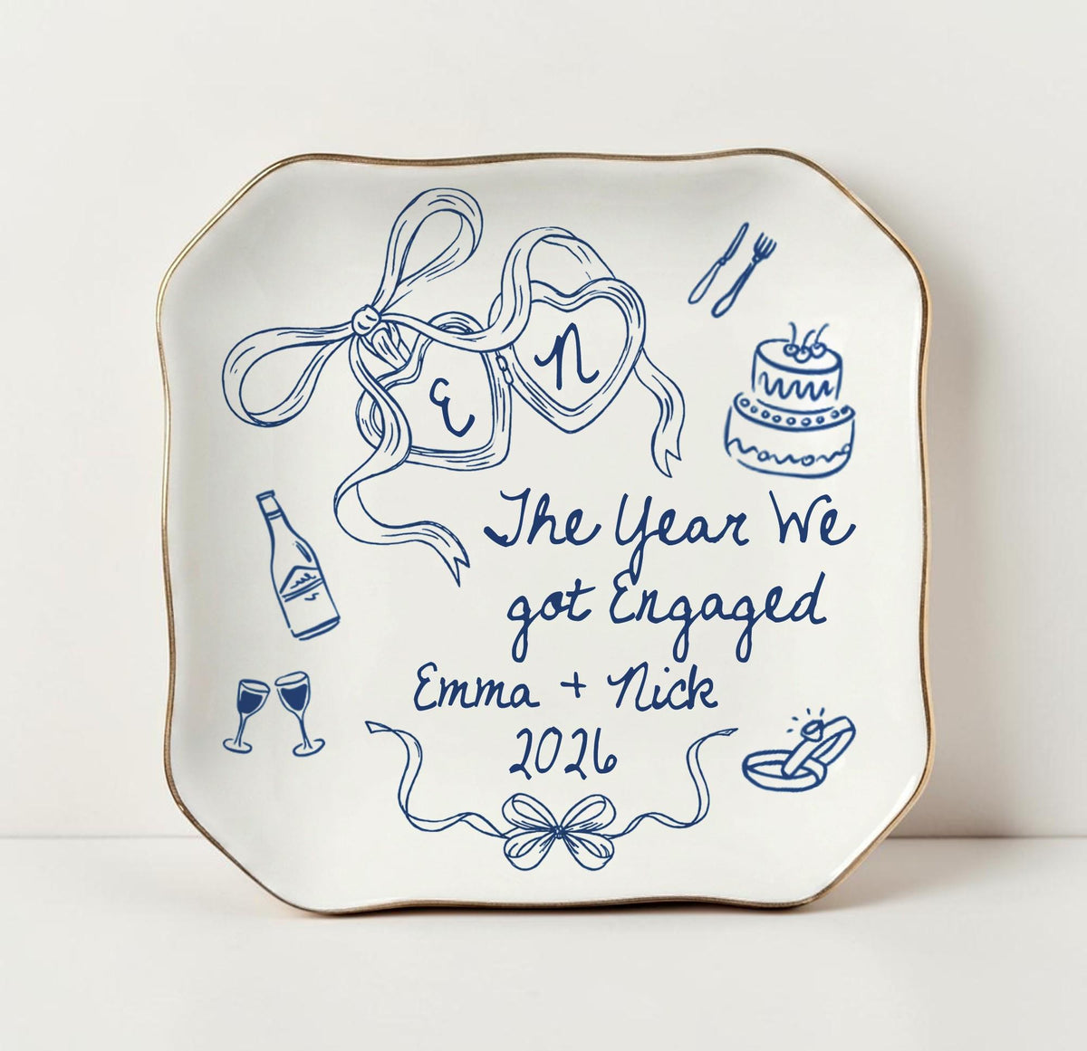 The Year We Got Engaged Personalized Ceramic Ring Dish