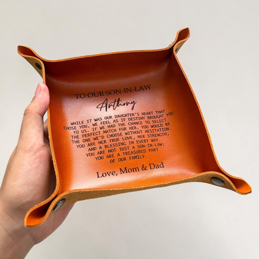 Personalized Leather Valet Tray for Son-in-Law