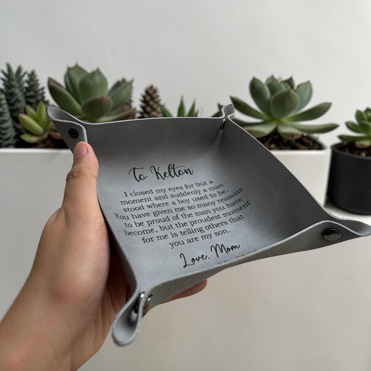 To My Son Personalized Leather Catchall Tray