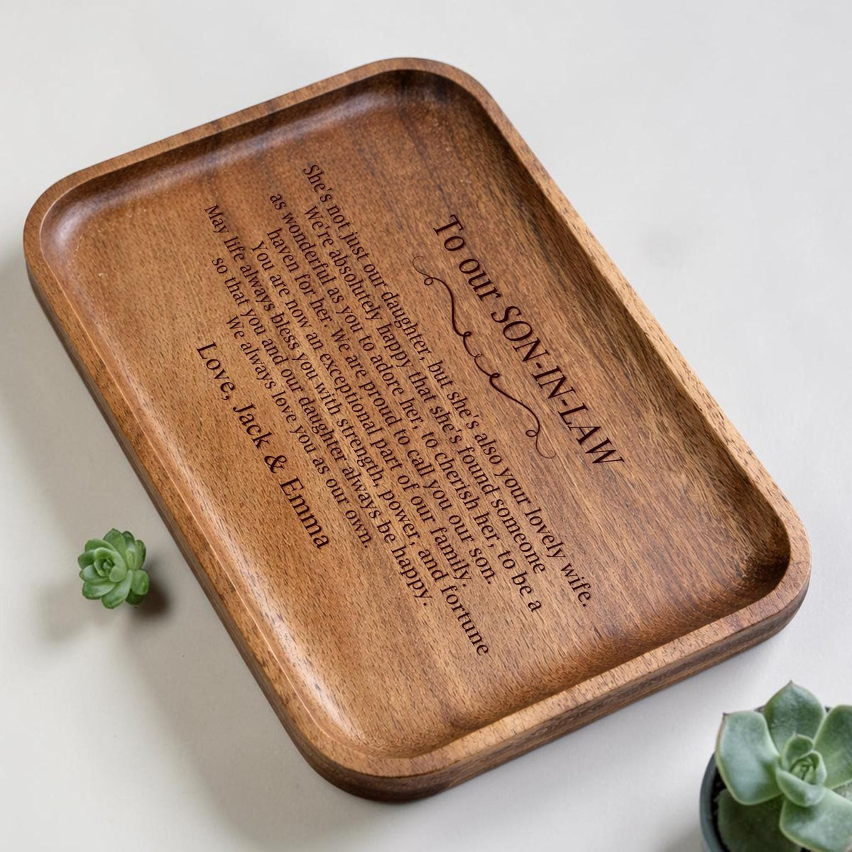 Personalized Son-in-Law Wooden Valet Tray from Bride's Parents