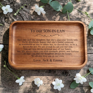 Personalized Son-in-Law Wooden Valet Tray from Bride's Parents