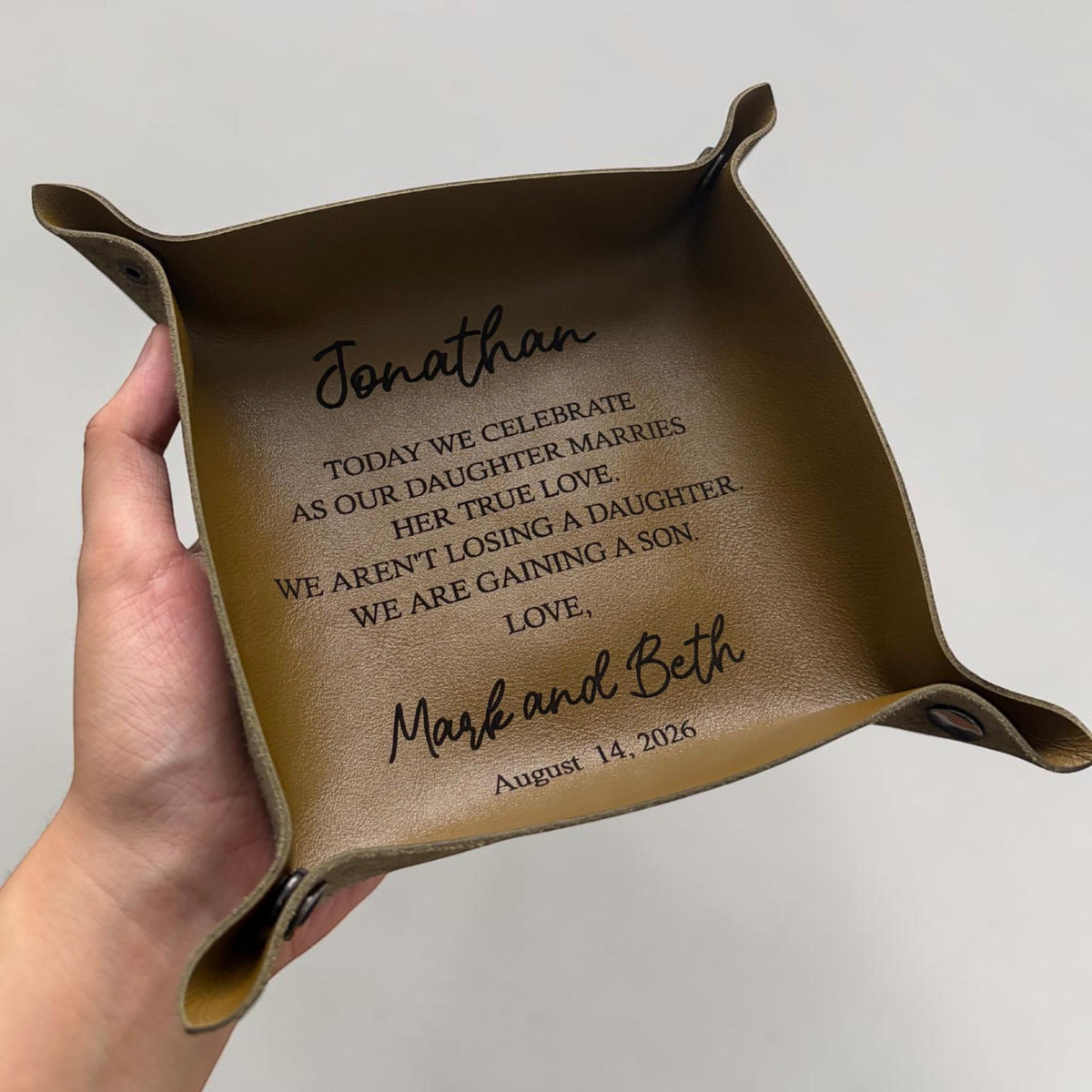 Personalized Leather Catchall Tray for Future Son-in-Law