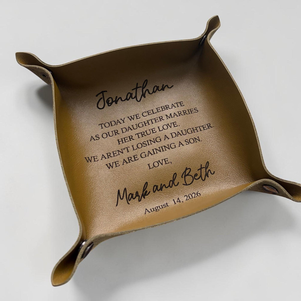 Personalized Leather Catchall Tray for Future Son-in-Law
