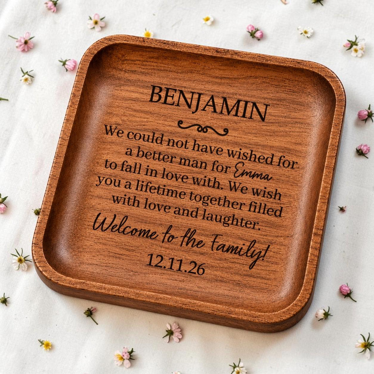 Personalized Wooden Ring Dish for Son-in-Law