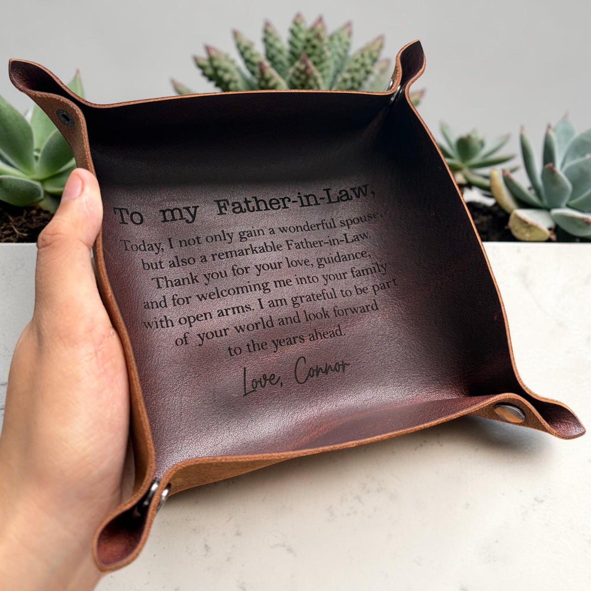 Personalized Leather Tray for Father-in-Law