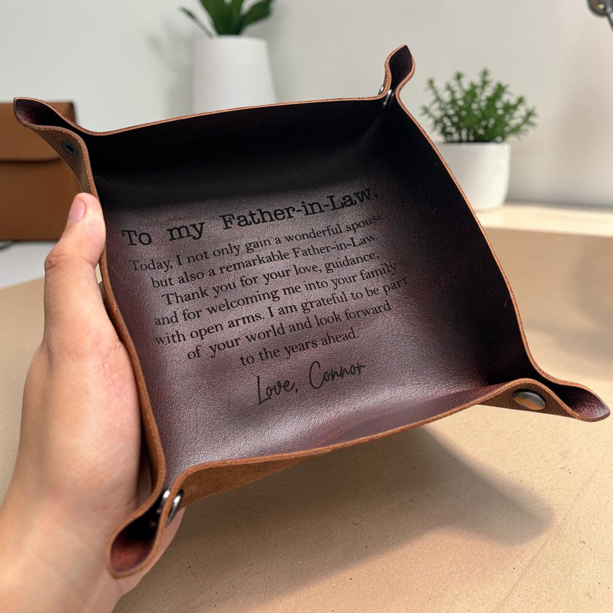 Personalized Leather Tray for Father-in-Law